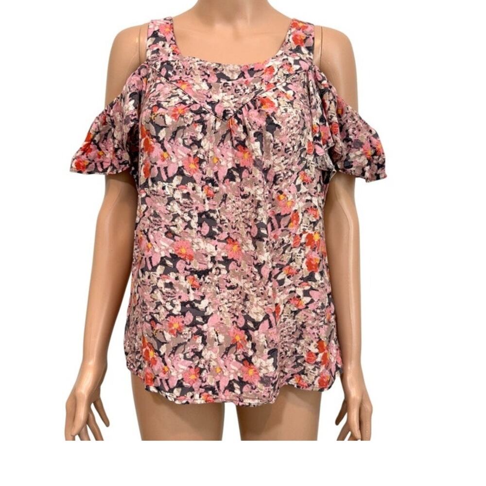 Anthropologie Maeve Hana medium floral ruffle open cold shoulder top TB 3562